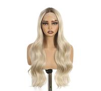 Women 26 Inch Wavy Platinum Blonde Ombre Wig Highlight Lace Front Cosplay Wigs Natural Looking