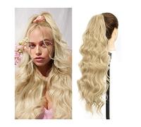Women 26" Long Body Wavy Extension Synthetic Heat Resistant Hair Extensions Hairpiece for Women Girls Drawstring Ponytail Natural Soft Clip in Ponytail Daily use(Beige Blonde)