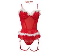 Women 2pc Christmas Lingerie Set Sexy Mrs Claus Costume Women Naughty Secret Santa Gifts Chemises & Negligees Christmas Outfits for Women Sexy Santa Babydoll Underwear Female Sexy Lingerie (Red, S)