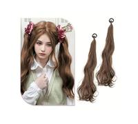 Women 2PCS Synthetic Ponytail Extension with Elastic Tie 22 Inch Long Natural Wavy Pony Tail Fake Hairpieces for Women Daily(2M30)