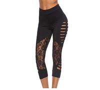 Women 3/4 Leggings High Waist Yoga Fitness Pants Lace Sweatpants Push up Leggins Elastic Tights for Gym Workout Pilate Running XL Dear-XiaoBao