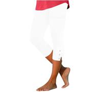 Women 3/4 Length Leggings, Ladies Elastic High Waist Cropped Capri Trousers Plain Three Quarter Pants Stretch Slim Fit Bottoms Summer Pedal Pusher Tummy Control Sweatpants for Workout Gym Yoga