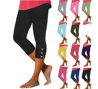 Women 3/4 Length Leggings, Ladies Elastic High Waist Cropped Capri Trousers Plain Three Quarter Pants Stretch Slim Fit Bottoms Summer Pedal Pusher Tummy Control Sweatpants for Workout Gym Yoga