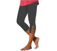 Women 3/4 Length Leggings, Ladies Elastic High Waist Cropped Capri Trousers Plain Three Quarter Pants Stretch Slim Fit Bottoms Summer Pedal Pusher Tummy Control Sweatpants for Workout Gym Yoga
