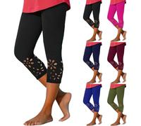 Women 3/4 Length Leggings UK Clearance, Ladies Elastic High Waist Cropped Capri Pants Cut Out Tights Plain Trousers, Summer Joggers Stretch Fit Shorts Slimming Bottoms Gym Yoga Workout Sweatpants
