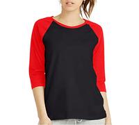 Women 3/4 Sleeve Baseball Tee - Raglan Shirts Jersey Tops Quarter Sleeve Shirt Tees, Black/Red, L