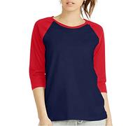 Women 3/4 Sleeve Baseball Tee - Raglan Shirts Jersey Tops Quarter Sleeve Shirt Tees, Navy / D.red, M