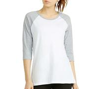 Women 3/4 Sleeve Baseball Tee - Raglan Shirts Jersey Tops Quarter Sleeve Shirt Tees, White / Lt.grey, L