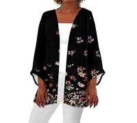 Women 3/4 Sleeve Spring Tops, Women Long Sleeve Short Top Ladies Casual Summer Tops Azzlee Womens Clothing UK Ladies Longline Tops Baggy Tops for Women Floral Kimono