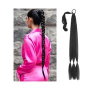 Women 30 Inch Long Braided Ponytail with Elastic Band Synthetic DIY Braids False Hair Wrap Around Extensions Daily use(1B)