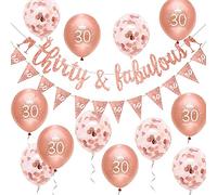 Women 30th Birthday Decorations Rose Gold Glitter Thirty & Fabulous Banner Balloons Happy 30th Birthday Party Decorations 30th Birthday Party Decoration Kit by Wonsta