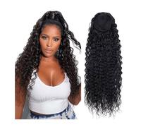 Women 32Inch Water Wave Afro Pony Tail Women Hairpiece False Curly Ponytail Extensions Clip in Synthetic Drawstring Ponytail Wig Long Daily use(Black)