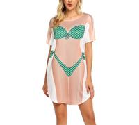 Women 3D Bikini Printed Dress Summer Casual Round Neck Short Sleeve Oversized T-Shirt Fancy Swimwear Beach Cover Up Mini Dress (Green Mermaid, L)