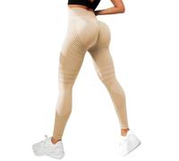 Women 3D Compression Leggings Anti Cellulite Slimming Scrunch Bums Leggings High Waist Seamless Push-Up Opaque Gym Yoga Leggings Khaki, M