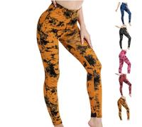Women 3D Compression Leggings Elastic Jogger Anti Cellulite Joggers Tie Dye Printed Scrunch Bums Leggings High Waist Seamless Push Up Opaque Gym Yoga Leggings S to XXL Red Orange Halloween 4XL 5XL