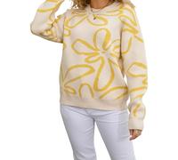 Women 3D Flower Knit Jumper Long Sleeve Crew Neck Loose Fit Sweater Spring Floral Print Casual Baggy Knitwear Pullover (Beige B, S)