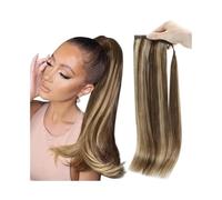 Women #4/27 Highlight Color Human Hair Ponytail Extension 16-26 Inch Long Straight Wrap Around Clip In Pieces Daily(16inches)
