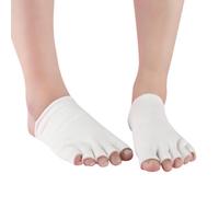 Women 5 Toe Gel Moisturizing Socks White Cotton Stretch | Open-toed Fit, Non-slip Support, Ventilation and Relief, for Standing and Running Comfort