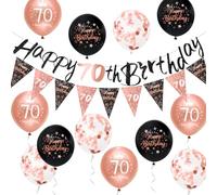Women 70th Birthday Decorations Black Rose Gold 70th Birthday Party Decorations Women Banner Bunting Kit by Sheinly