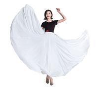 Women 720-degree Double-Layer Large Swing Maxi Skirt Chiffon Beach Plain Skirt Dancing Ballroom Long Ballet Skirt Square Belly Dance Practice Festival Skirt PureWhite XS