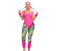 Women 80 Accessories Set - Party Garb Fitness Gear, Strong Spandex Tops Leggings, Neon Leg Warmers Fanny Pack Headband Earrings | Style Outfit for Dance Nights Fitness Parties Themed Celebration