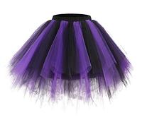 Women 80's Tutu Skirt Layered Tulle Petticoat Puffy Tutu Dance Skirt Purple Black M