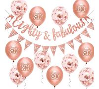 Women 80th Birthday Decorations Glitter Eighty & Fabulous Banner Balloons Happy 80th Birthday Party Decorations Glitter 80 & Fabulous Banner Bunting Kit by Wonsta