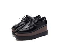 Women 8cm High Heel Wedge Leather Oxfords Lace Up Height Increasing Sneakers Thick Heel Flat Platform Loafers Shoes (Color : Black, Size : 35)