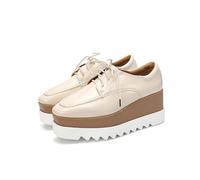 Women 8cm High Heel Wedge Leather Oxfords Lace Up Height Increasing Sneakers Thick Heel Flat Platform Loafers Shoes (Color : Apricot, Size : 36)