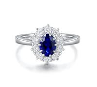 Women 925 Sterling Silver Rings, Silver Wedding Bands Flower with 1.09Ct Created Sapphire Size J 1/2