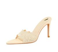 Women 9cm Lace Hollow-Out Slippers Bridal Party Stiletto Pumps (Apricot,2)