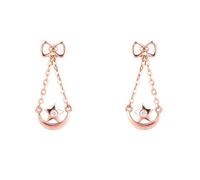 Women 9K/14K/18 Carat Gold Stud Earrings, Bowknot Moon and Star with Diamond/Moissanite, Women Earrings Gold