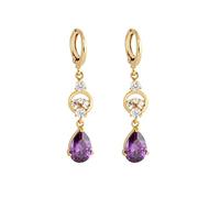 Women 9K/14K/18Kt Yellow Gold Drop Earrings, Water Drop Shape with Created Ruby and Moissanite, Earrings Gold Red for Women