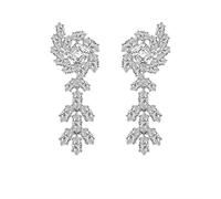 Women 9K White Gold Luxury Moissanite Leaf Dangle Earrings for Ladies