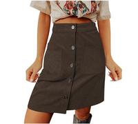 Women A Line Skirt Corduroy Skirt Elastic High Waist Buckle Design Short Button Plus Size Pencil Midi Summer Solid Basic Work Office Business Bodycon Skirts Party