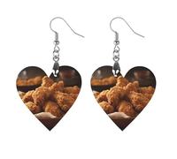 Women A Plate Of Fried Chicken Wooden Earrings Lightweight Dangle Earrings Geometric Drop Earring Vintage Heart-Shaped Retro Daily Wear Jewelry Gift for Wedding Party Graduation
