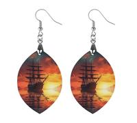 Women A Sailing Boat on The Water Wooden Earrings Lightweight Dangle Earrings Geometric Drop Earring Vintage Apricot Retro Daily Wear Jewelry Gift for Wedding Party Graduation