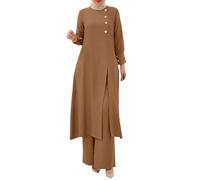 Women Abaya Muslim 2 Pieces Sets Prayer Clothes Long Sleeve Top and Pants Dubai Outfits Islamic Clothes Islamic Dress Shirt with Pants 2PCS Dubai Prayer Casual Clothe Prayers Ramadan Dress Khaki
