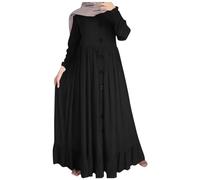 Women Abaya Muslim Dubai Kaftan Dress Solid Plain Full Length Loose Fit Long Sleeve Arabic Burka Islamic Dresses Middle East Outfits Clothing Black