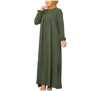 Women Abaya Muslim Dubai Kaftan Dress Solid Plain Full Length Loose Fit Long Sleeve Maxi Robe with Prayer Beads Arabic Burka Islamic Dresses Middle East Outfits Clothing Army Green