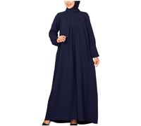 Women Abaya Muslim Dubai Kaftan Dress Solid Plain Full Length Loose Fit Long Sleeve Maxi Robe with Prayer Beads Arabic Burka Islamic Dresses Middle East Outfits Clothing Blue