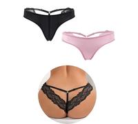 Women Adjustable Lace Sexy Tangas Knickers Plus Size Naughty Tangas Knickers Ladies Lace Smooth Underwear Black Pink 2Pack