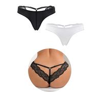 Women Adjustable Lace Sexy Tangas Knickers Plus Size Naughty Tangas Knickers Ladies Lace Smooth Underwear Black White 2Pack