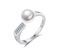 Women Adjustable Open Rings - Minimalist Elegant 7-7.5Mm Freshwater Pearl Zircon Vintage Open Finger Ring