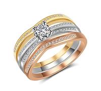 women Adjustable Rings,anxiety ring,3 In 1 Simple Personality Trend 3 Color Ring Set Crystal Micro-set zircon Engagement Wedding Jewelry Rings Gift for Women (Size : 6)