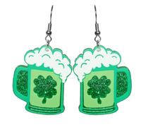 Women Adult Green Shamrock Dangle Earrings,Green Leaf Earrings for Women,Irish Shamrock Acrylic Dangle Earrings,St. Patrick's Day Adult Accessories Irish Good Luck Clover Earrings, L, Acrylic, No