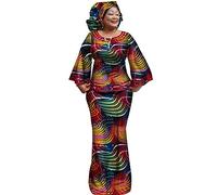 Women African Dresses Clothing Ankara Bazin Riche Dress Womens Skirts Set Print Dashiki Top with Headscarf, Color_13, XXL