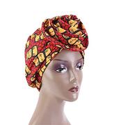 Women African Pattern Knot Headwrap Pre-Tied Knotted Turban Bonnet Satin Linned Beanie Headscarf Cap