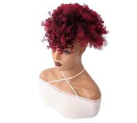 Women Afro Puff Drawstring Ponytail with Bangs Hair Black Womens Short Kinky Curly Ponytail Bun for Girls Hair Ponytail for Women Girls(Red)