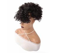 Women Afro Puff Drawstring Ponytail with Bangs Hair Black Womens Short Kinky Curly Ponytail Bun for Girls Hair Ponytail for Women Girls(Dark Brown)